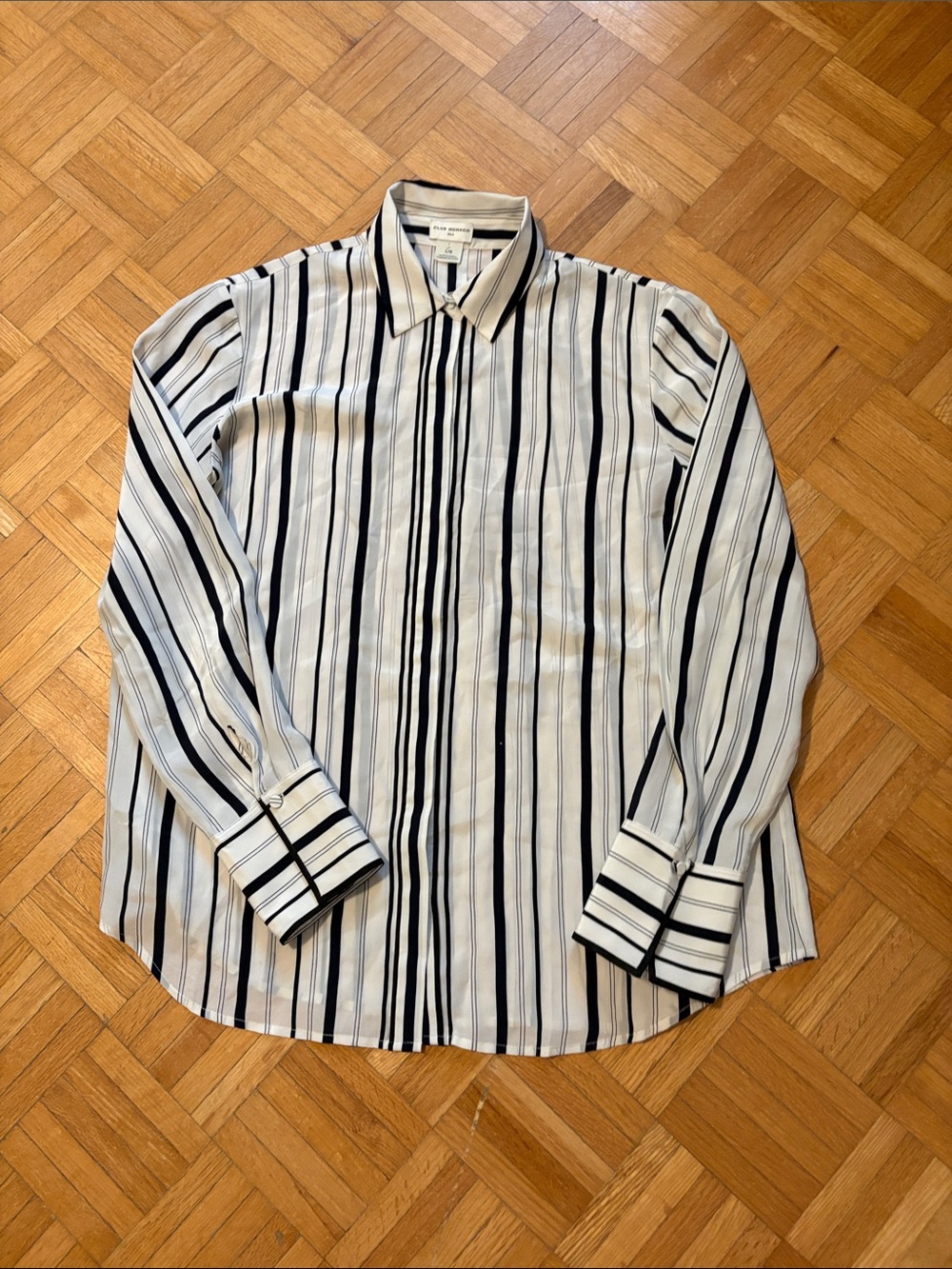 Club Monaco Black and White Vertical Stripe Button-Up Shirt